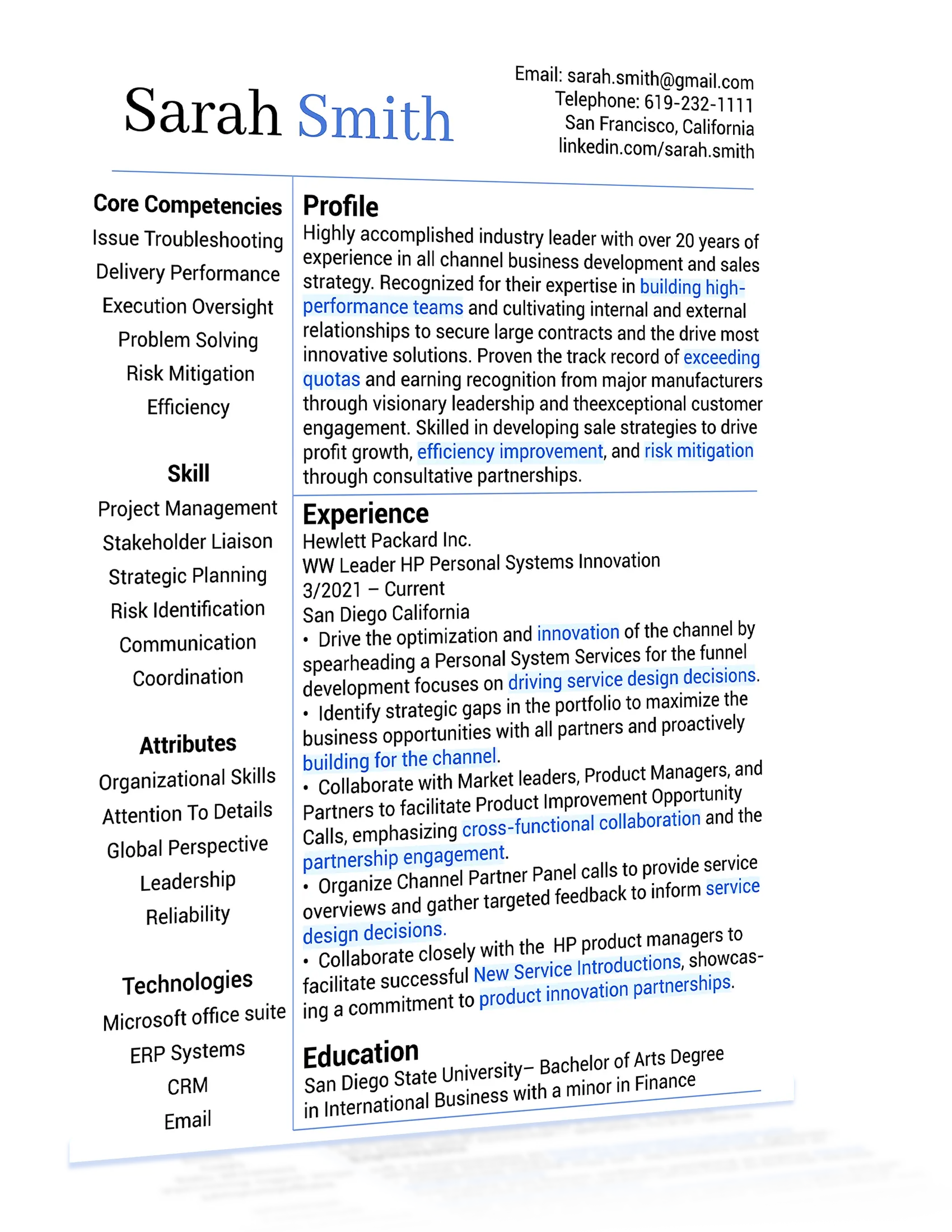 Example of a modern resume template