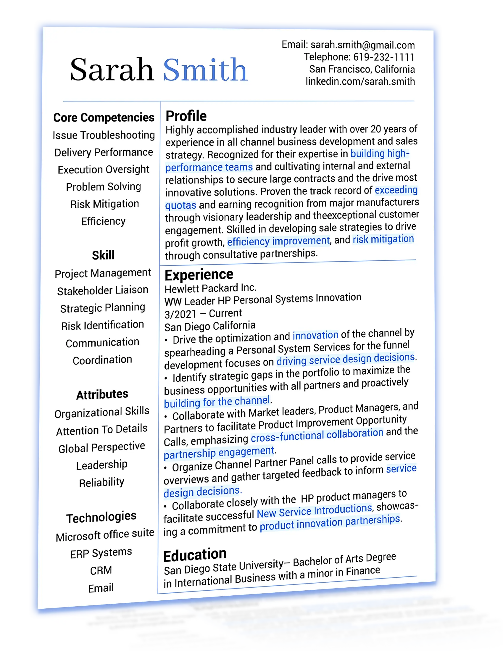 Example of a modern resume template