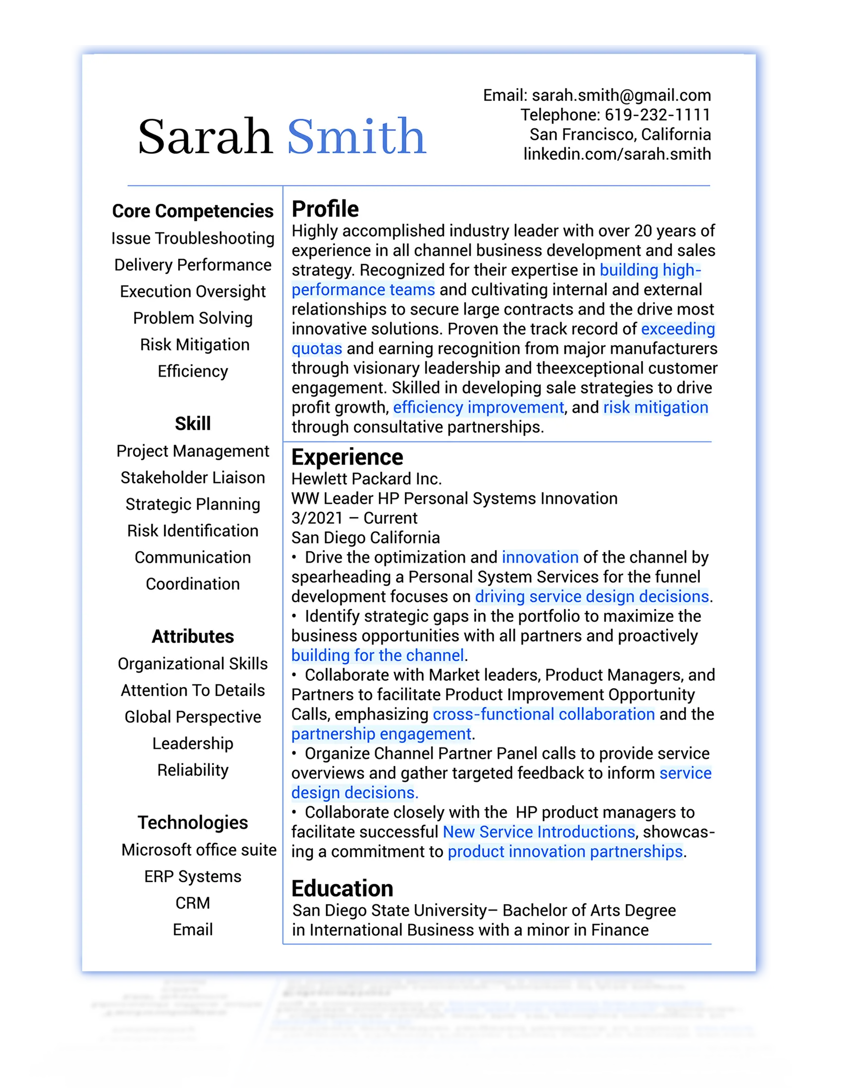 Example of a modern resume template
