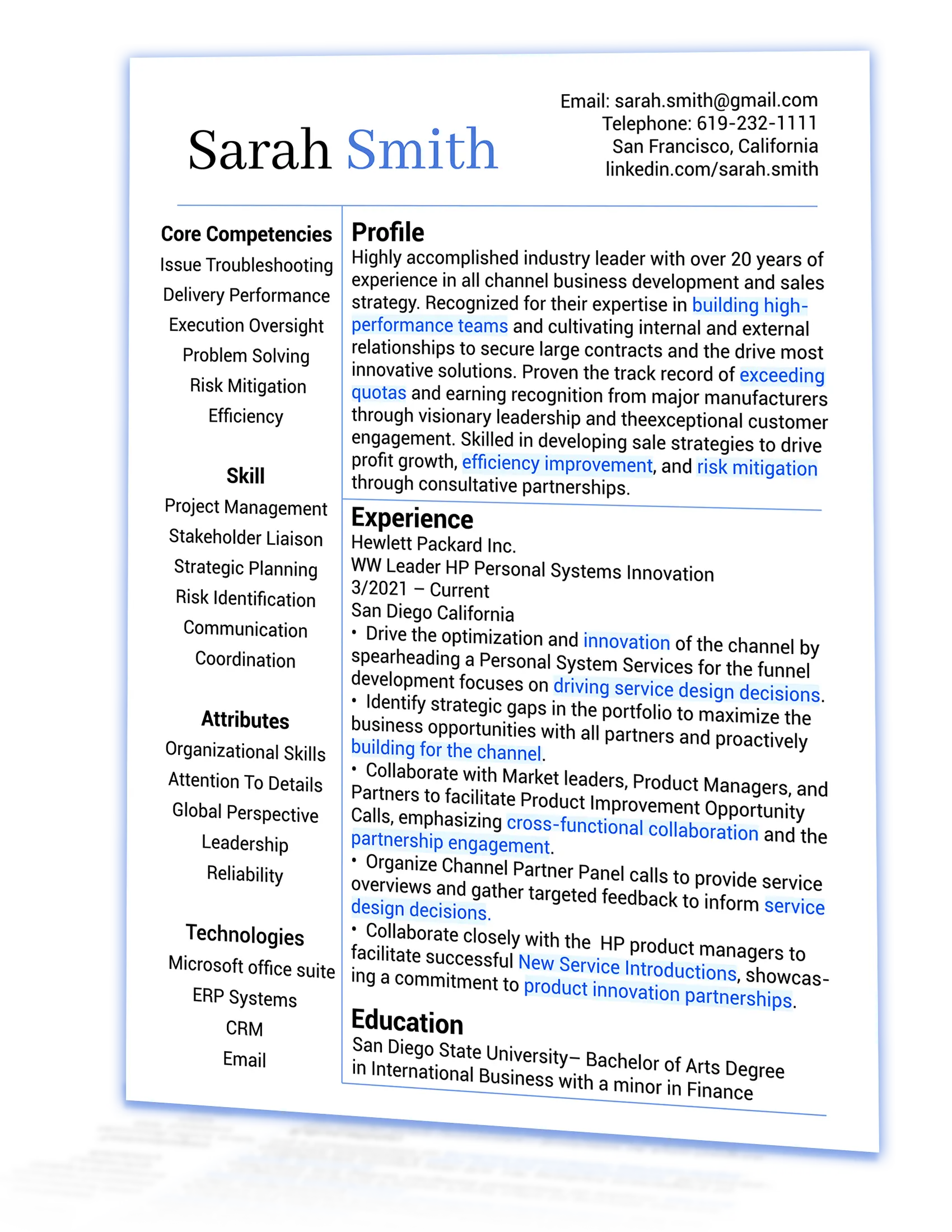 Example of a modern resume template